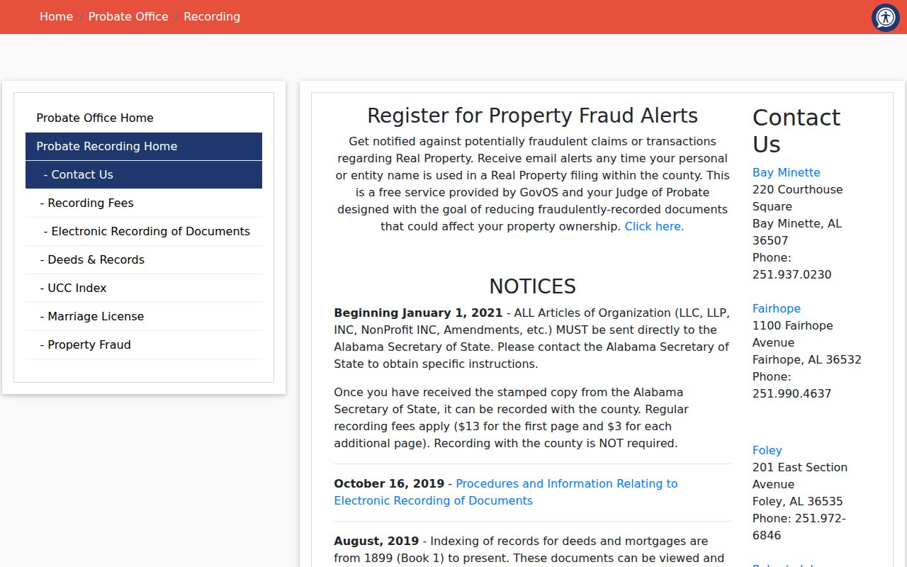 Baldwin County residents directory deed recording index
